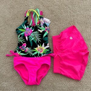 NWT ZeroXposur girls 3 piece swim set size 6/6X